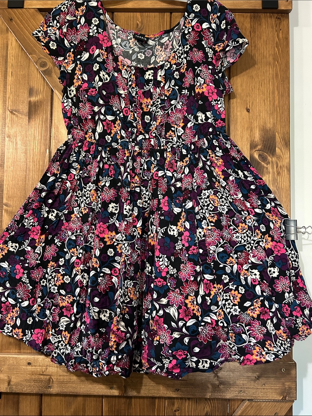 torrid Black Floral Short Sleeve Fit-and-Flare Dress